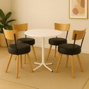 Ver imagem 1 de Conjunto Mesa de Jantar Redonda Branca com 4 Cadeiras Estofada Preta Encosto Madeira Urban