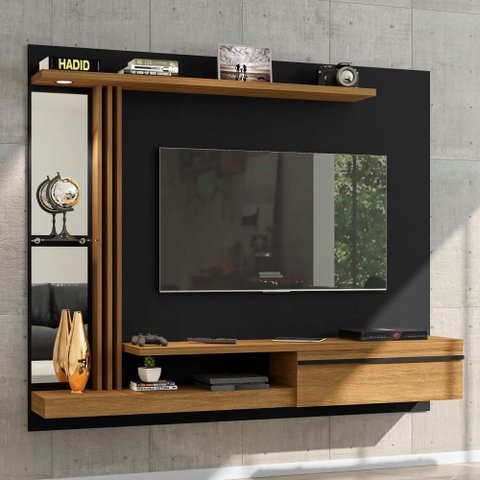 Painel para TV Milan 55 160cm MDP com Espelho LED Preto Cinamomo