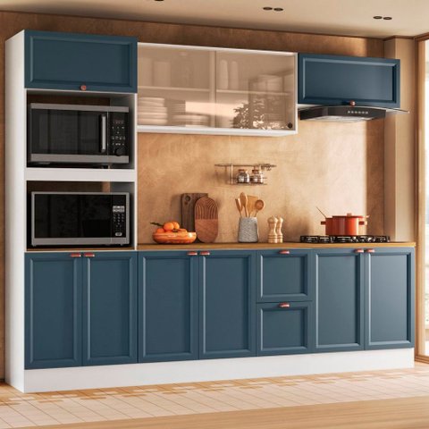 Cozinha Modulada 5 Peças com Paneleiro Torre Quente Tampo e Vidro Reflex Olivia Poliman