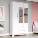 Ver imagem 1 de Guarda-Roupa 3 Portas 2 Gavetas com Espelho Açaí Branco/Rosa Chá