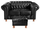 Ver imagem 1 de Sofá 2 Lugares com Puff Luis Xv Decoração Sala Recepção Retrô Preto