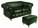 Ver imagem 1 de Sofá 2 Lugares com Puff Luis Xv Decoração Sala Recepção Retrô Verde