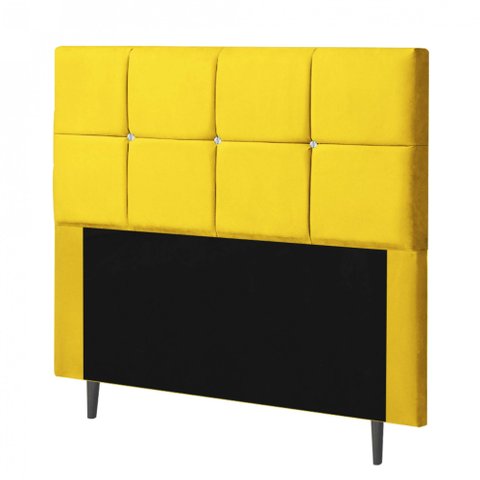 Cabeceira Estofada Poliana 140CM Casal Strass Courino Amarelo - D A DECOR