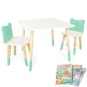 Ver imagem 3 de Mesa e 2 Cadeiras Infantil Urso Kit Livro Educativo em Madeira - Verde Claro