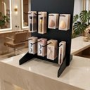 Ver imagem 1 de Expositor de Balcão Preto 30x20x15cm + 8 Ganchos Aço e Suporte 3D