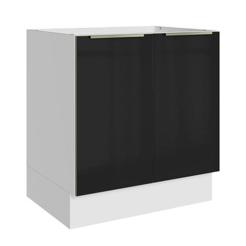 Balcão de Cozinha 70 cm 2 Portas (sem Tampo) Branco/Preto Lux Madesa