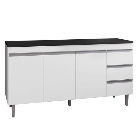 Balcão de Cozinha Andréia Branco com Tampo 150 Cm Preto Fosco – Ajl