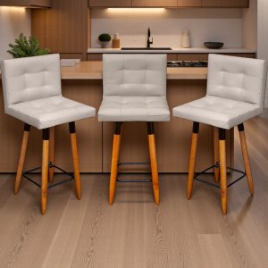 Kit 3 Banqueta Grace para Cozinha Gourmet ou Balcão Área Gourmet Pés Palito Tecido Corino