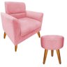 Poltrona Decorativa Beatriz Rosa + Puff Redondo - 2