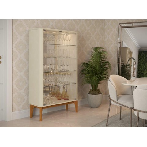 Cristaleira Fl Estilo Retrô com Iluminação em Led Cor Off White