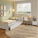 Ver imagem 1 de Conjunto Quarto Completo Bicama com LED, Escrivaninha e Estante Petit Casatema MadeiraOriginals Branco/Mel