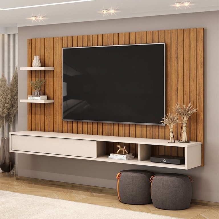 Painel para Tv até 60 Polegadas 1 Porta Friz Freijó Off White Dj Móveis