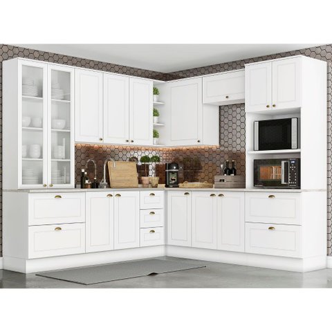 Cozinha Modulada de Canto 8 Peças 14 Portas 7 Gavetas Americana Henn - Branco/calcare