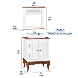 Gabinete para Banheiro 2 Portas com Cuba e Espelheira Dália 3057 - Branco/imbuia Glazer - 6