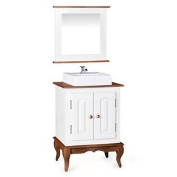 Gabinete para Banheiro 2 Portas com Cuba e Espelheira Dália 3057 - Branco/imbuia Glazer - 1