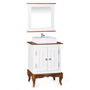 Gabinete para Banheiro 2 Portas com Cuba e Espelheira Dália 3057 - Branco/imbuia Glazer