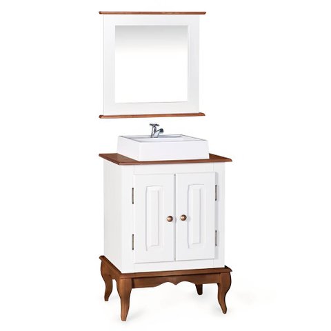 Gabinete para Banheiro 2 Portas com Cuba e Espelheira Dália 3057 - Branco/imbuia Glazer