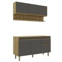 Ver imagem 2 de Cozinha Compacta Modulada com Tampo 2 Peças 1 Aéreo 1 Balcão New York Yescasa Marrom/Mel/Grafite