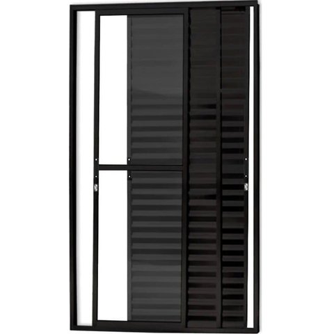 Porta de Alumínio Balcão 3 Folhas Móveis com Fechadura Linha Premium:2,10 X 1,20/preto