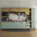 Ver imagem 1 de Cozinha Modulada 6 Peças 2 Aéreos 2 Balcões 1 Paneleiro e 1 Torre Quente Magnólia Yescasa Marrom/Mel/Verde