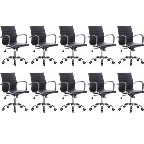 Kit 10 Cadeiras para Escritório Diretor Esteirinha Corino Office Preto