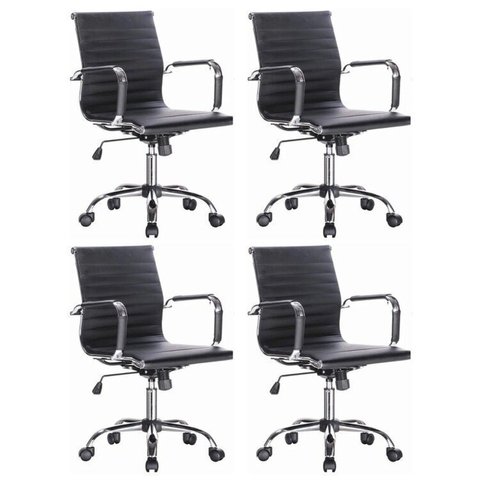 Kit 4 Cadeiras para Escritório Diretor Esteirinha Corino Office Preto