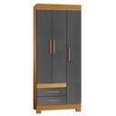 Ver imagem 1 de Guarda Roupa Solteiro 3 Portas 2 Gavetas 80 cm New Recife Freijo Grafite Acetinado Poliman