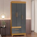 Ver imagem 3 de Guarda Roupa Solteiro 3 Portas 2 Gavetas 80 cm New Recife Freijo Grafite Acetinado Poliman