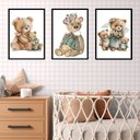 Ver imagem 1 de Kit 3 Quadros Quarto Bebê - Ursinha Vintage 24x18cm - com Vidro:madeira Preta