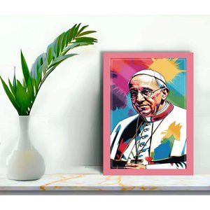 Quadro Decorativo Papa Pop Art + Vidro 33x25 Sala Studio:rosa