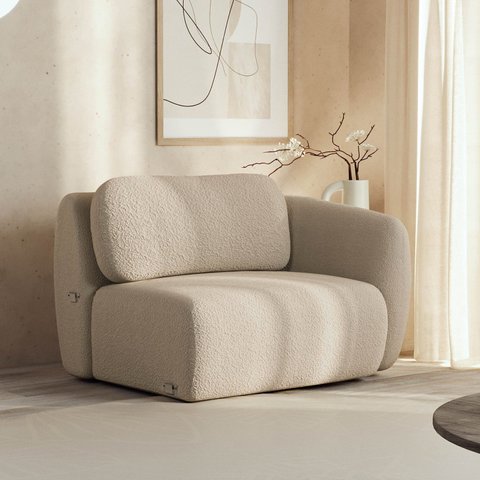 Sofá Modular 100cm com Braço Direito Orla CabeCasa MadeiraOriginals Dourado Areia