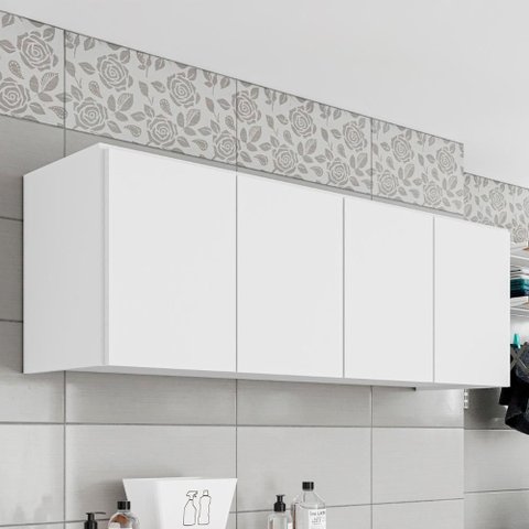 Armário Aéreo Multiuso Lavanderia 118cm Monna Branco Z34 - Mpozenato