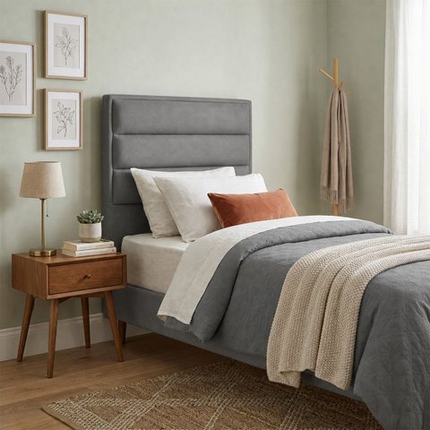 Cabeceira para Cama Solteiro Estofada ,088 Mts Iza Vilajo: Suede Cinza