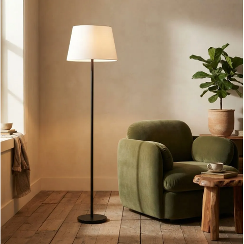 Luminária de Chão Piso Abajur Alumínio Altura 1,6m Cúpula Cônica Grande Ref 78 Preto Cup Branco