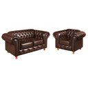Ver imagem 2 de Conjunto Sofá 2 Lugares e Poltrona Luis Xv Chesterfield Vintage Marrom Café