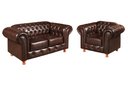 Ver imagem 2 de Conjunto Sofá 2 Lugares e Poltrona Luis Xv Chesterfield Vintage Marrom Café