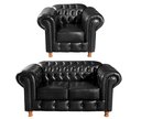 Ver imagem 1 de Conjunto Sofá 2 Lugares e Poltrona Luis Xv Chesterfield Vintage Preto