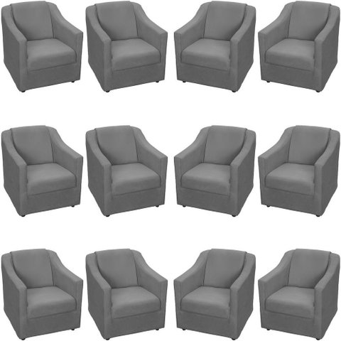 Kit 12 Poltronas Mila Pé de Plástico Cromado - Cinza Suede
