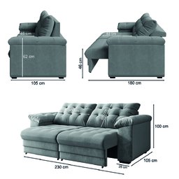 Sofá Retrátil e Reclinável Bipartido 3 Lugares 2,30m Suede Veludo Coliseu Selmer - 3