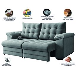 Sofá Retrátil e Reclinável Bipartido 3 Lugares 2,30m Suede Veludo Coliseu Selmer - 4