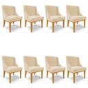 Ver imagem 1 de Kit 8 Cadeiras Estofadas para Sala de Jantar Base Fixa de Madeira Castanho Lia Suede Bege - Ibiza
