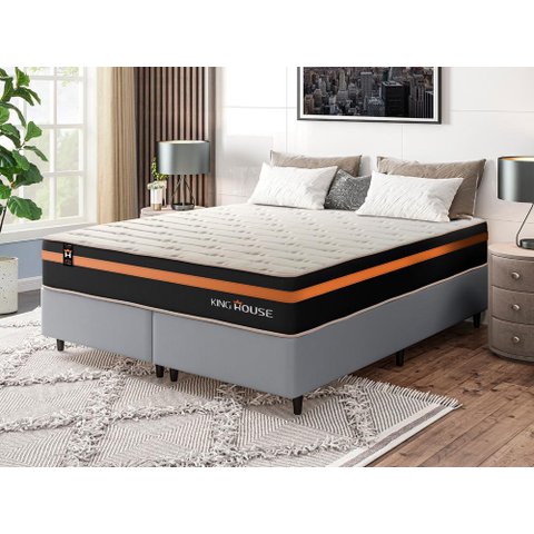 Conjunto Cama Box c/ Molas Ensacadas Sirius Preto Queen 158x198x65