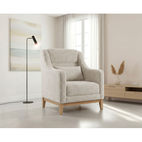 Poltrona Encosto Alto Bouclé Áquila Cinza