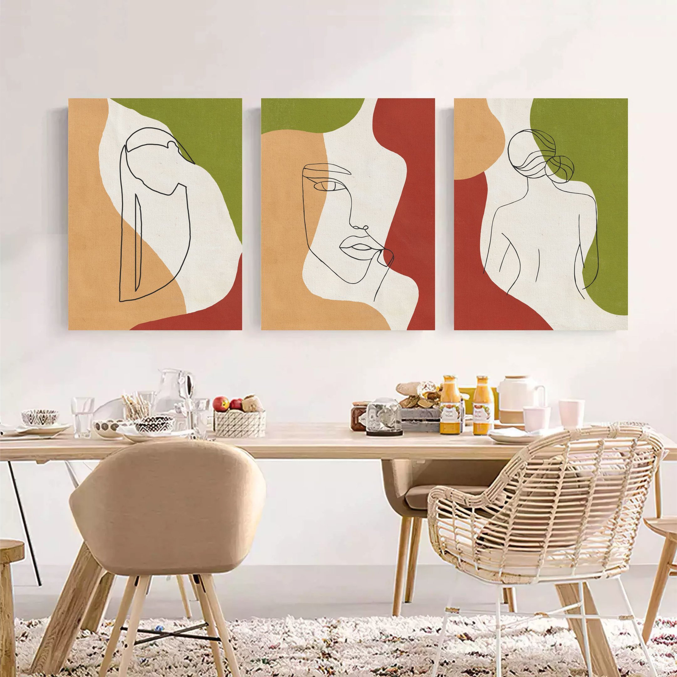 Conjunto com 3 lindos quadros decorativos pintados manualmente estilo minimalista medindo 60x45cm ca - 2