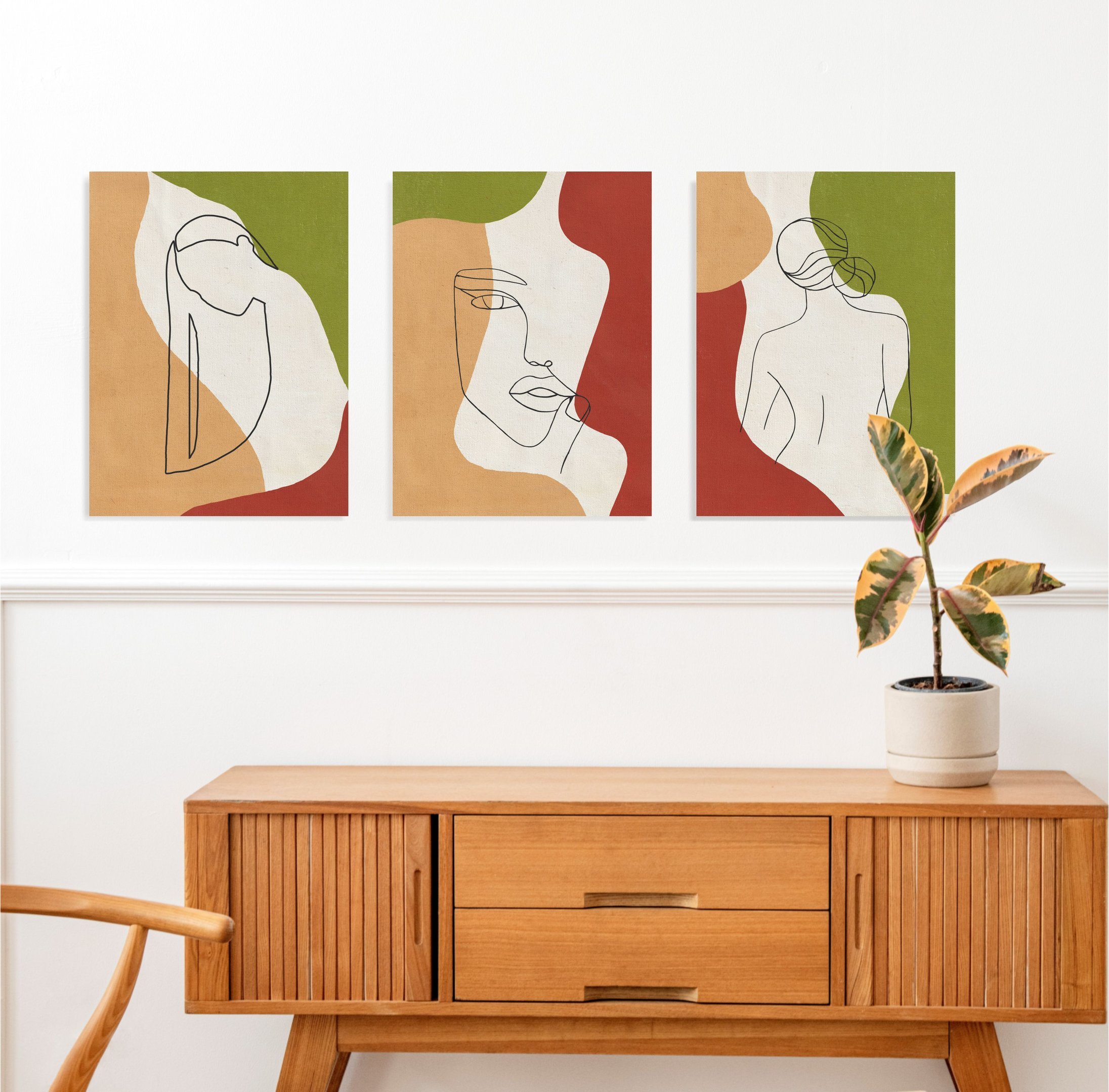 Conjunto com 3 lindos quadros decorativos pintados manualmente estilo minimalista medindo 60x45cm ca