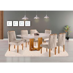 Conjunto Jantar Mesa e 6 Cadeiras Mel/off White/ Bege Areia - 1