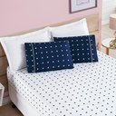 Ver imagem 1 de Jogo de Cama Lençol Celine Casal King 03 Peças Micropercal 200 Fios Bolinhas - Azul Marinho