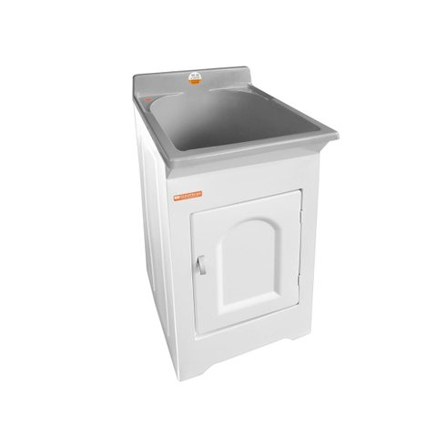 Gabinete Tanque com Esfregador 32 Litros Espaço Torneira Branco/Cinza 008