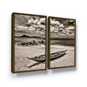 Quadro Grande Decorativo Barco Paisagem Praia Moldura