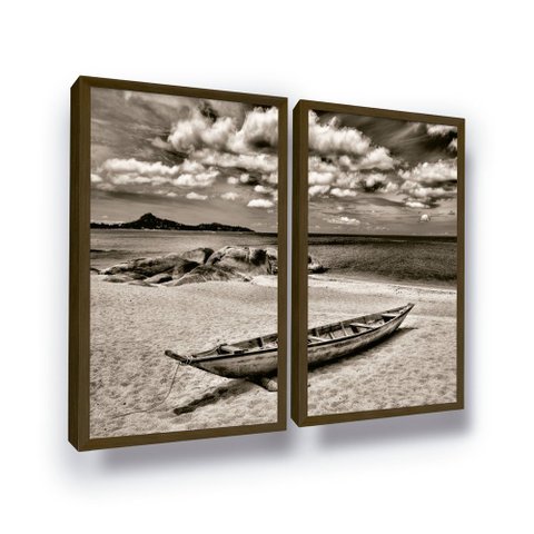 Quadro Grande Decorativo Barco Paisagem Praia Moldura
